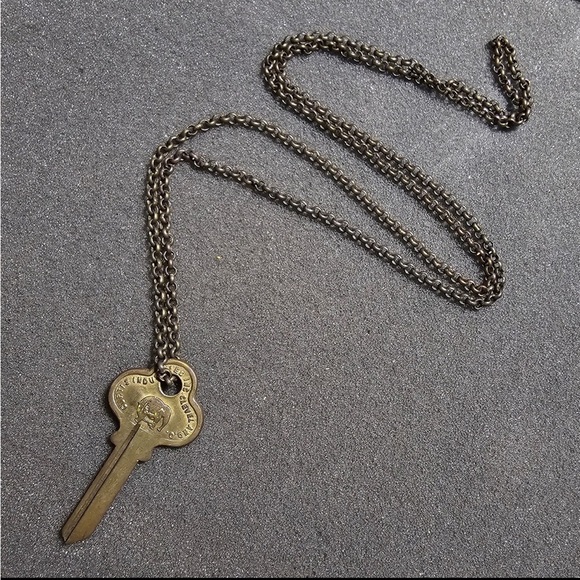 Vintage Curtis Industries Blank Brass Key "Hope" Necklace Made In The Usa 29 In. - Picture 1 of 4